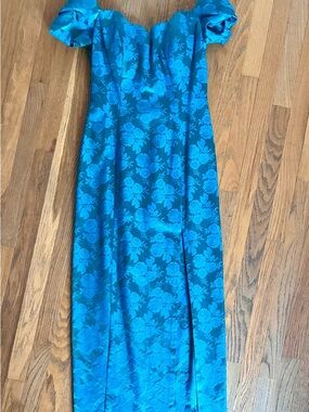 Off-Shoulder Teal Floral Maxi Dress